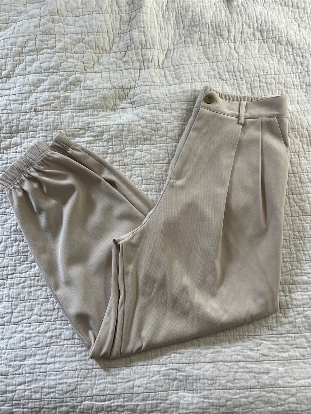 BB Dakota Beige/Taupe Pleated High-Waist Tapered Pants